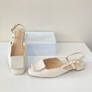 Alex Marie Micah Textured Leather Slingback Flats Womens Sz 8.5 Shoes Off White